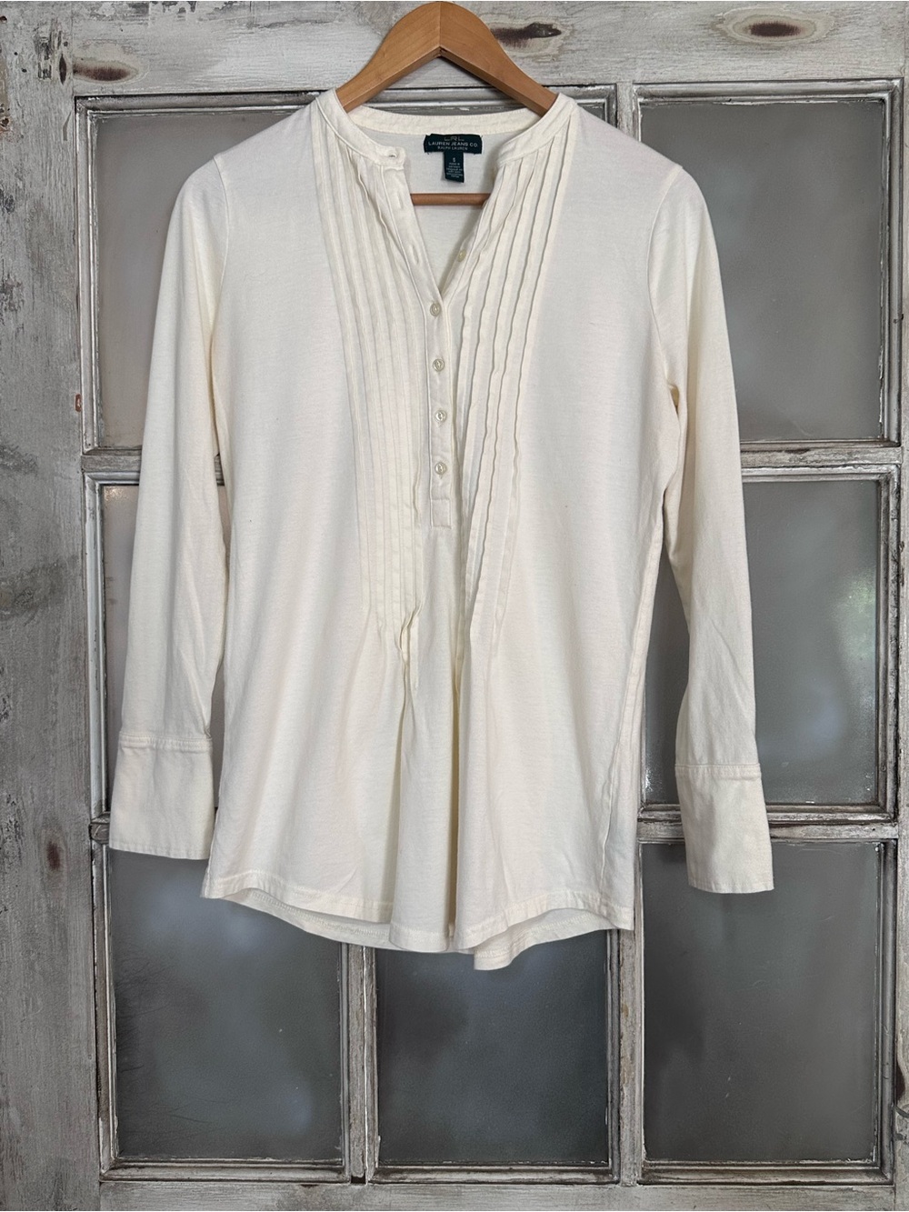 LRL Lauren Jeans Co. Ralph Lauren Ivory Pintuck Henley Tunic size small